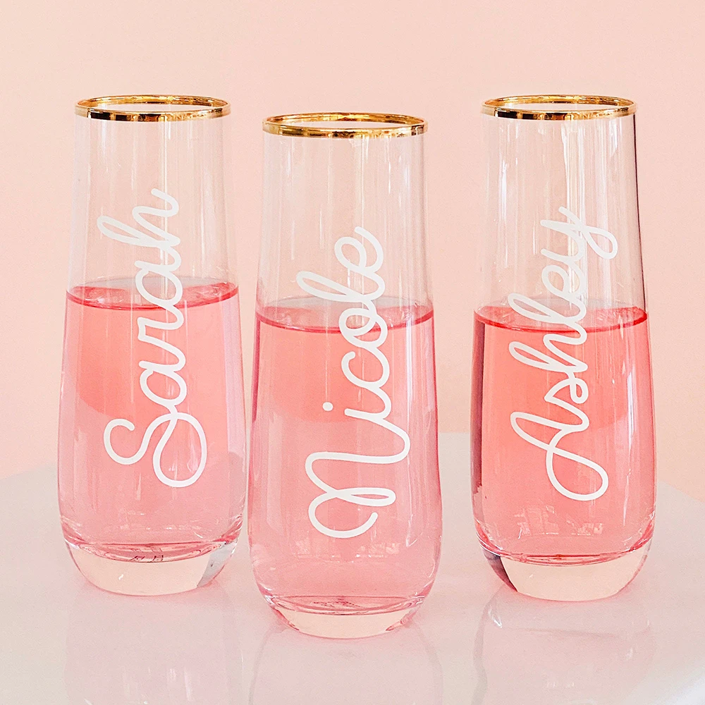 

Personalized Bridal Party Gift Stemless Champagne Glass Valentines Day Decor Glasses Wedding Favor Bridesmaid Champagne Flutes