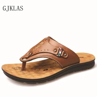 genuine leather leather mens flip flops summer sandals flats mens slippers outdoor leather casual shoes men flip flops slipers