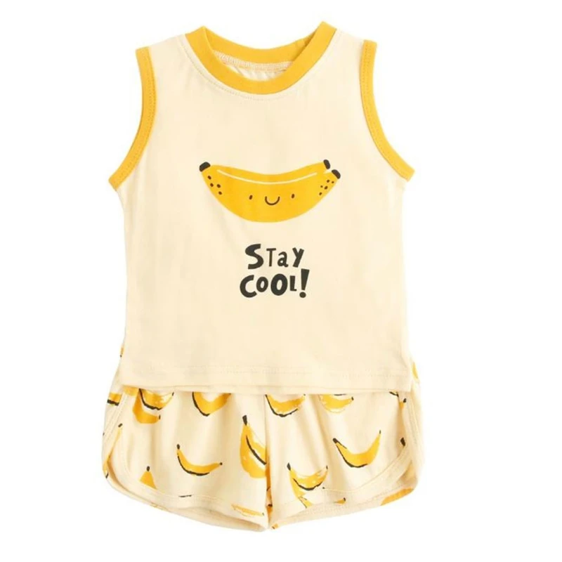 

J60B Baby Sleeveless Top Vest Shorts Pants Set Cartoon Fruit Print Summer Outsuits Newborn Clothing for 0-48Months Infants To