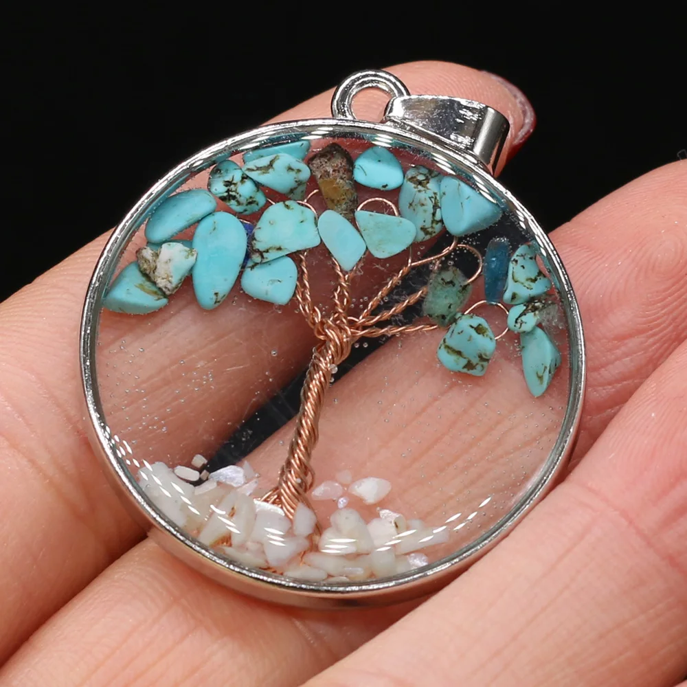 

Natural Stone Pendants Green Turquoises Tree of Life High Quality for Charms Jewelry Making DIY Necklace Earrings