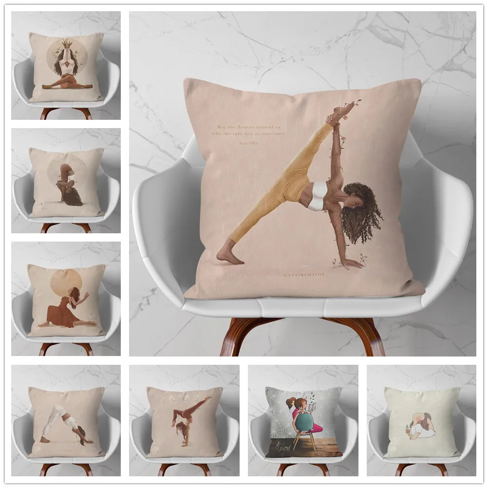 

Yoga Girl Cute Cartoon Pattern Soft Short Plush Cushion Cover Pillowcase Home Sofa Car Decoration Pillowcase 45X45 Cm