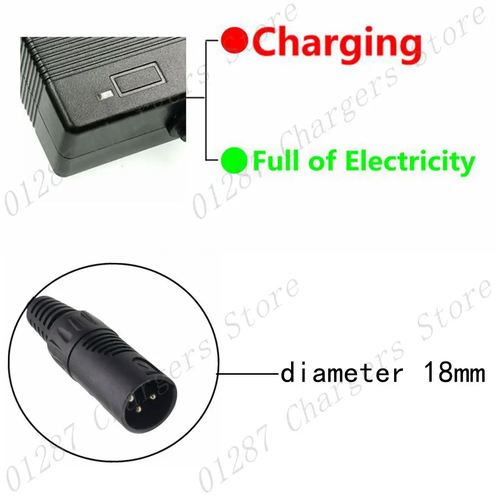 36V 2A Blei-Säure-Batterieladegerät für Elektroroller, E-Bike, Rollstuhl - Blei-Säure-Akku mit 3-Pin XLR-Anschluss – Detail 2