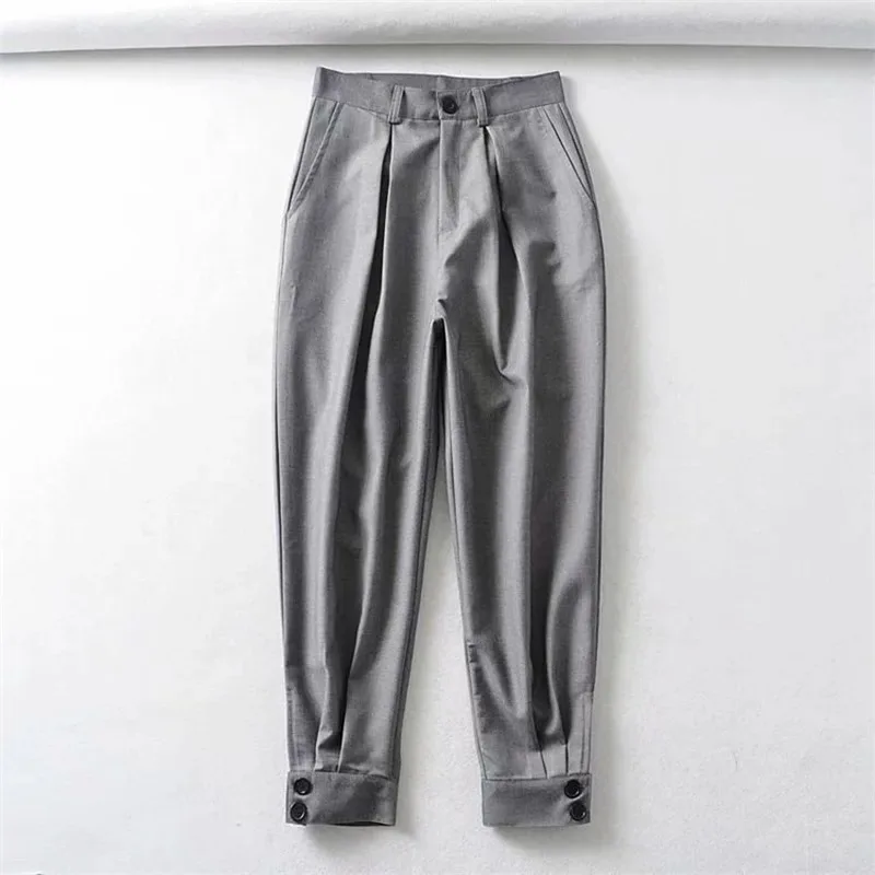 

Fashion Tailored Trousers Solid Colors Joggers Loose Casual Cargo Pants Leg Opening Button High Waist Commute Blazer Suit Pants