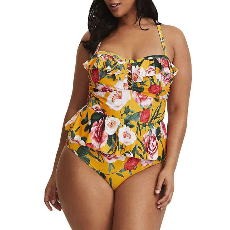 Новинка 2021 женский купальник большого размера с принтом и оборками сексуальный