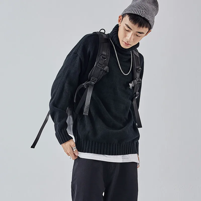 Свитер мужской вязаный с высоким воротом винтажный шерстяной пуловер оверсайз