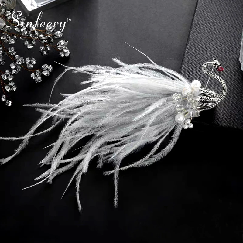 SINLEERY винтажный Готический стиль страусиная перьевая птица лебедь большие броши