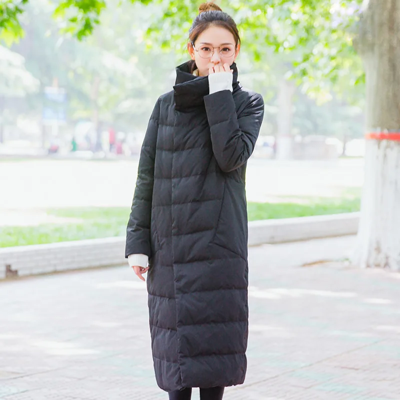 

stand collar mid length slim double Winter 18 new women's breasted jacket