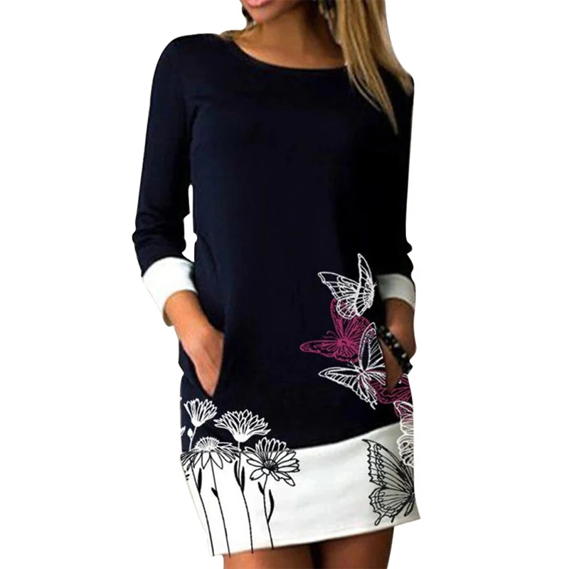 

Elegant O Neck Patchwork Print Dress Women Autumn Dresses For Women Party Dress Long Sleeve Casual Loose Christmas Dresses