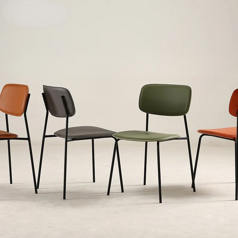 Family Simple Fashion Nordic Restaurant Light Luxury Leather Chair Creative Chair Iron Art Back Chair Nordic