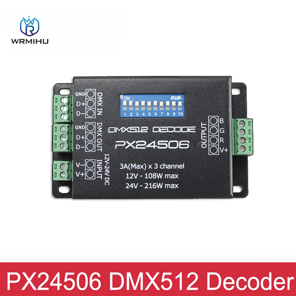 DC12-24V PX24506 DMX512 Decoder Driver 9A Amplifier Controller 3X3A For RGB 5050 3528  LED Strip Lights