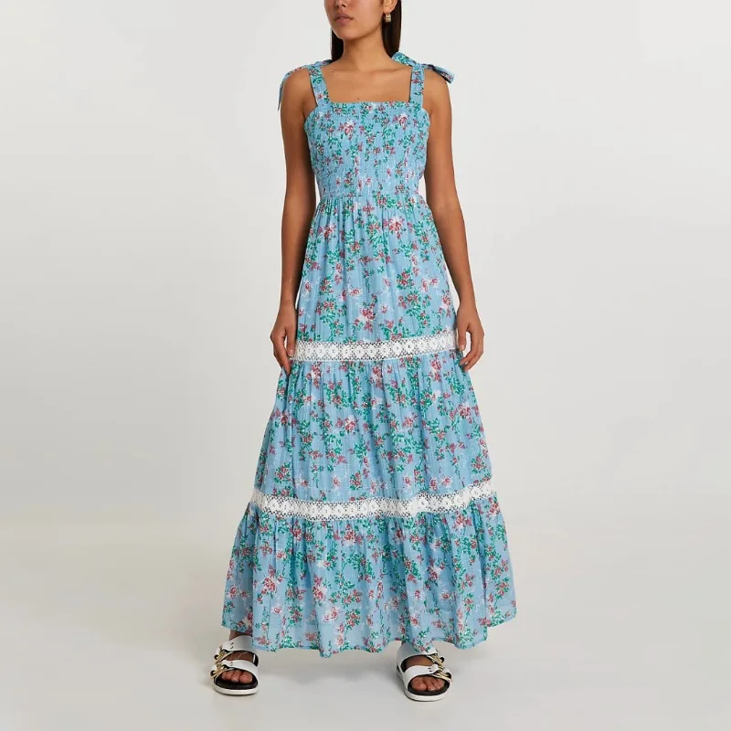 

Женское платье с цветочным принтом, вырезом лодочкой и бантом