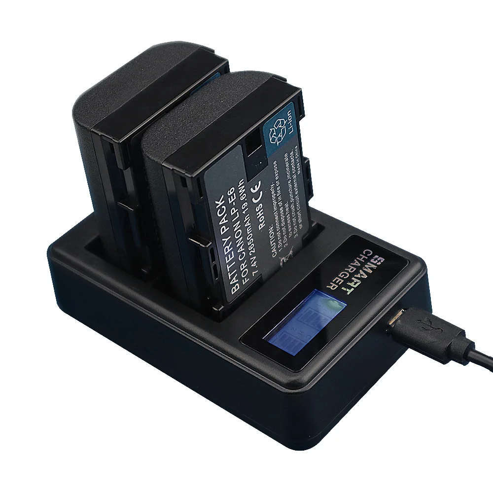 Аккумулятор LP E6 LPE6 E6N + двойное зарядное устройство со светодиодной подсветкой