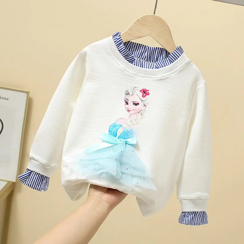 

Autumn Kids Clothes Fashion Korean Toddler Girls Sweatshirts Frozen Elsa Sofia Princess Lace Little Children Costume Spring Tops
