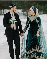muslim hunter green evening dresses with wrap sweep train a line appliques lace arabic prom gowns robes de soir%c3%a9e custom made
