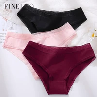 finetoo 3pcsset women lace ventilation panty female cotton briefs sexy lady low rise underpants girl seamless intimate lingerie
