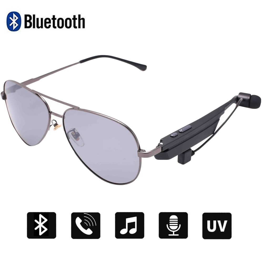 Gun Gray Conway Music Sunglasses Bluetooth Speaker Headset with Earphone Smart Audio Sun Glasses Pilot Polarized Lens for Women Men - Цвет линз: Gun Gray