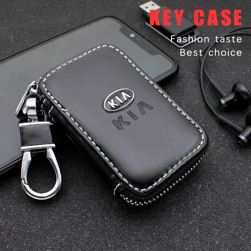 

Leather Car Emblem Key Holder Bag Case Storage Bag Wallet For KIA Rio 2 3 4 Cerato Ceed CD JD Sportage 3 4 Soul Auto Accessories