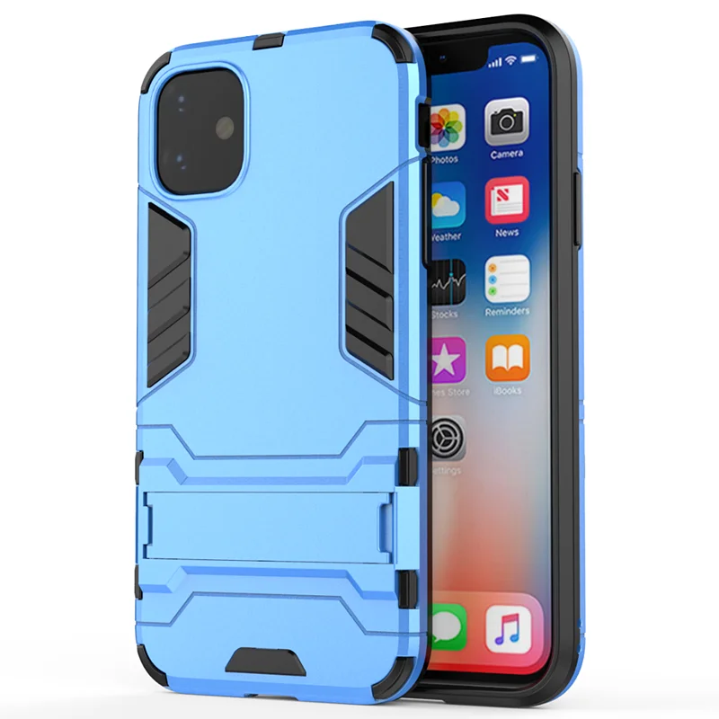SkyBlue Гибридный противоударный защитный чехол-подставка для телефона для iPhone 11 Pro MAX X XS Max XR 7 8 6 6S Plus 5 5S 5C кронштейн держатель чехол - Цвет: SkyBlue