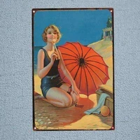 vintage metal sign sign pin up girl sit on the beach home bar garden restaurant wall decor sign 12x8inch
