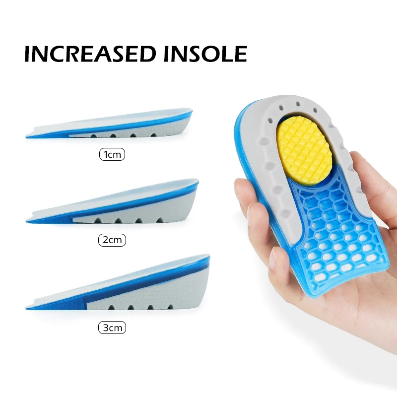 BANGNI Inner Heightened Insole TPE Jelly Gel Half Shoes Pad Invisible Massaging Feet1-3cm Lift Men Women Height Increase Insole