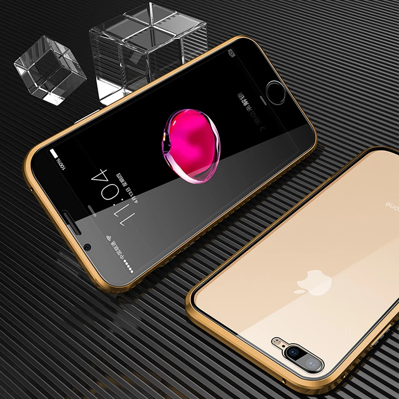 Gold Магнитный металлический чехол для телефона iphone 11 pro с двойным боковым стеклом для iphone X XR XS MAX 7 6 8 6S plus 9H закаленное стекло - Цвет: Gold