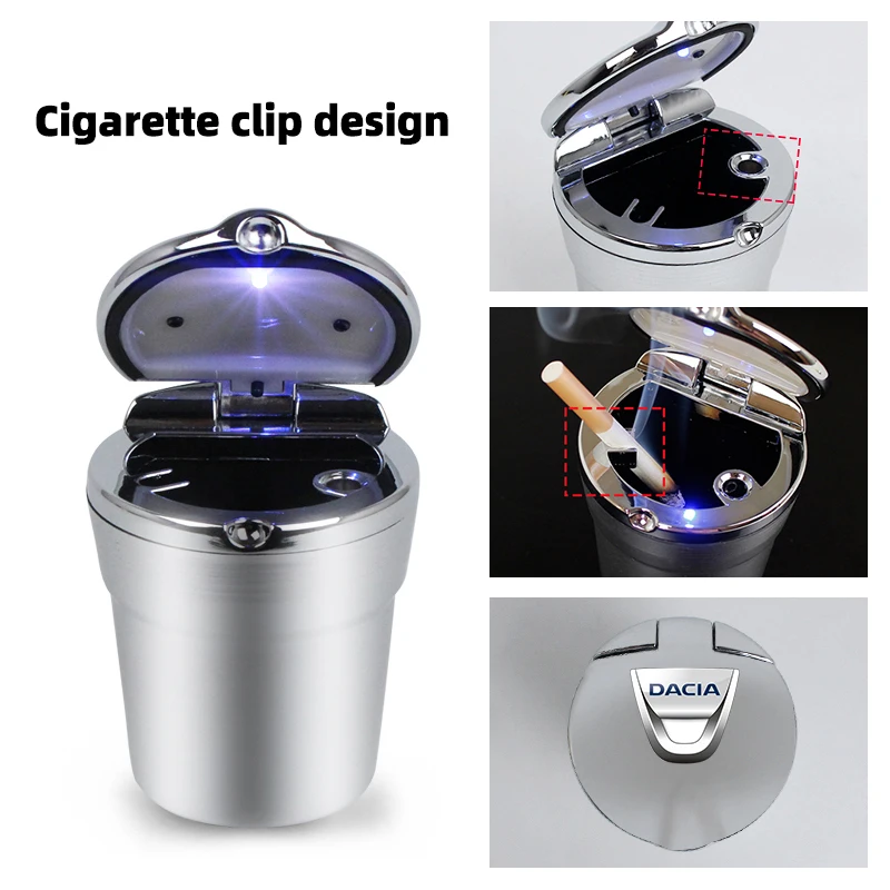 

With LED Light Car Ashtray For Dacia Duster Logan Sandero Stepway 2 Dokker Lodgy 2022 Creative Personality Trash Box Ashtray