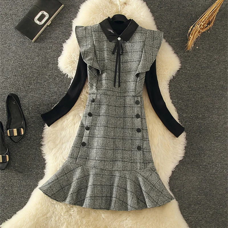 2020 зимний весенний комплект платьев женское модное серое шерстяное платье в
