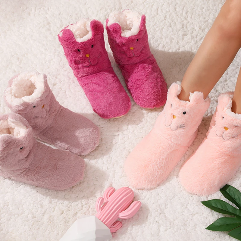 Зимние плюшевые тапочки для женщин милые теплые домашние с принтом животных