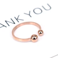 yun ruo rose gold color fashion titanium steel double ball beads opening ring couple woman man jewelry drop shipping never fade