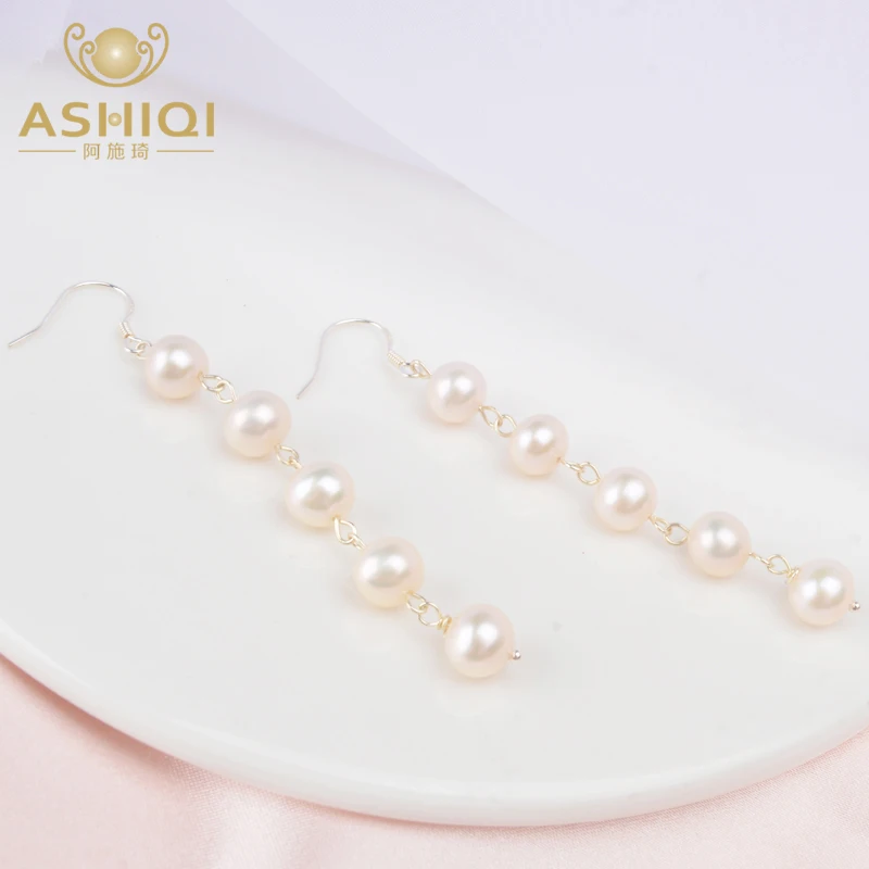 Женские длинные серьги ASHIQI модные корейские драгоценности из серебра 925 пробы с