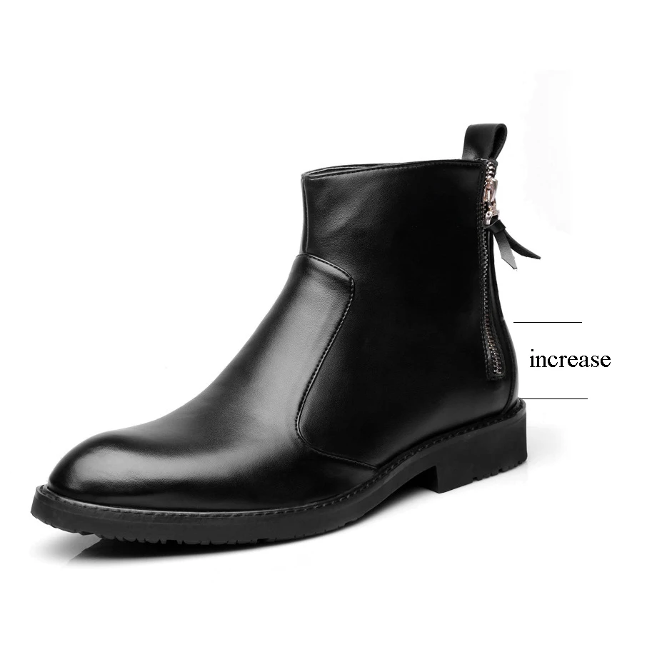 Мужские ботинки; черные мужские ботинки «Челси»; водонепроницаемые ботильоны из натуральной кожи без застежки; Мужская обувь для увеличения роста; botas hombre - Цвет: Black Increase