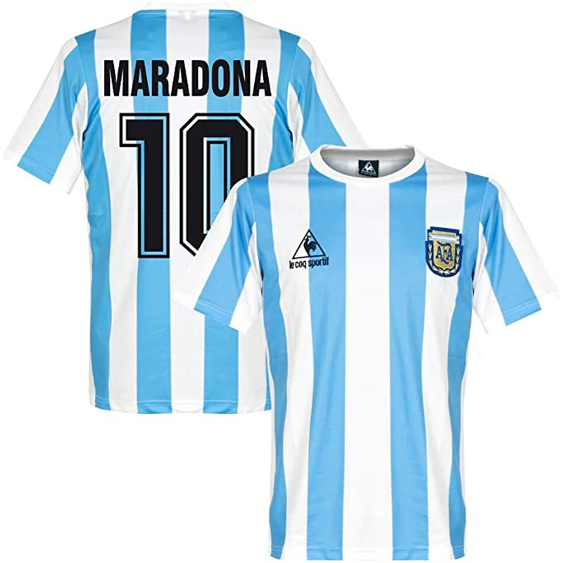 

1986 World Cup Argentina Maradona 10 Retro Football Soccer Jersey T-Shirt, God's Left Hand Diego Maradona #10 Jersey Mexico Bye