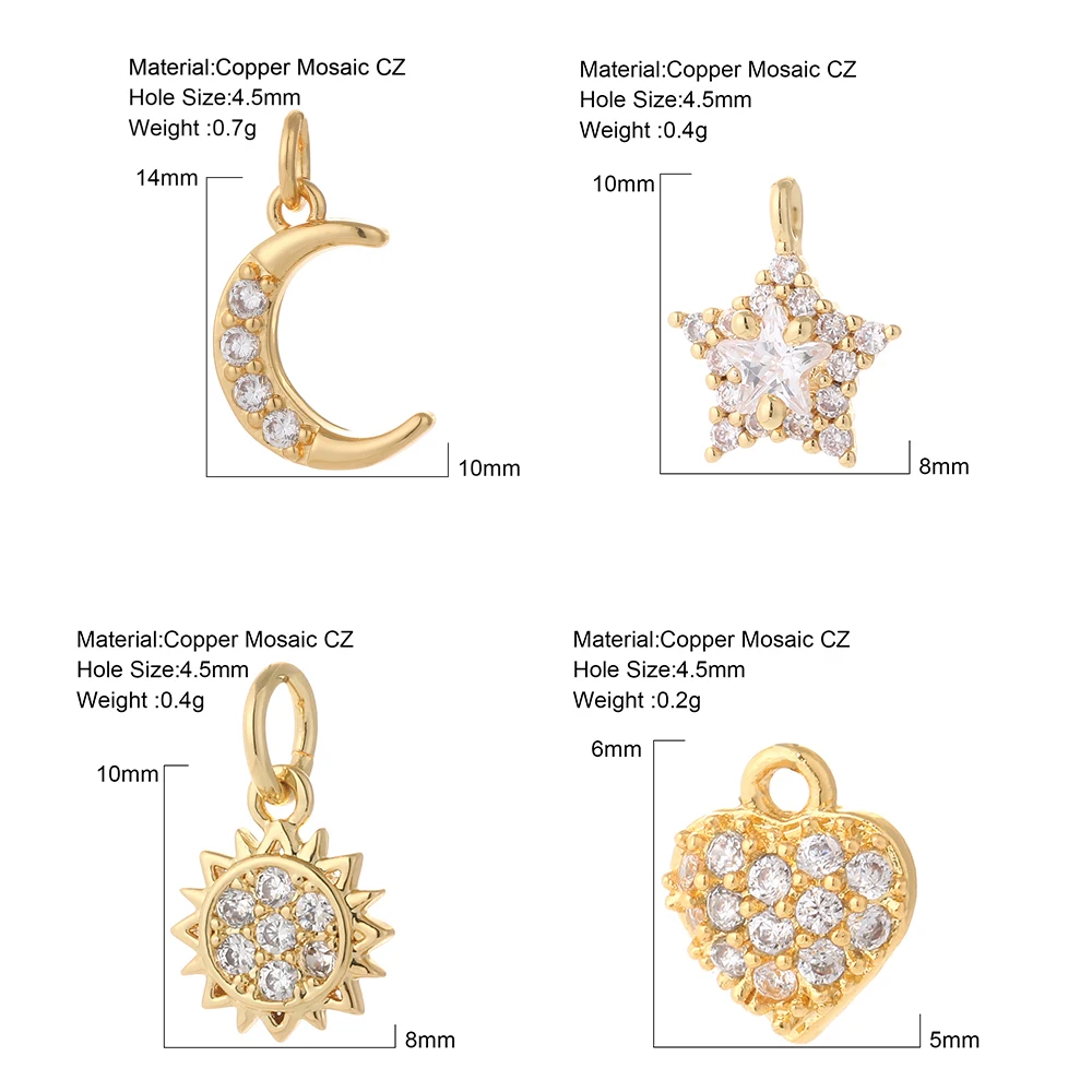 Шармы-Подвески для изготовления ювелирных изделий Золотые сердца солнце звезда