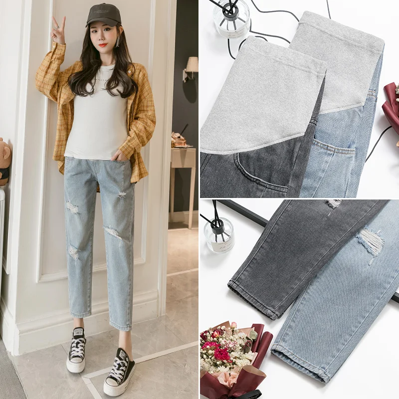 Брюки из хлопка для беременных женщин свободные брюки денима до щиколотки мода