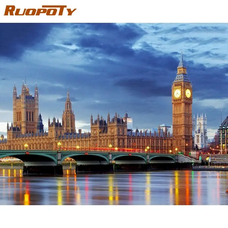 RUOPOTY City port Landscape Diy Painting By Numbers For Adults Wall Art Coloring Home Decors Acrylic Gift | Дом и сад
