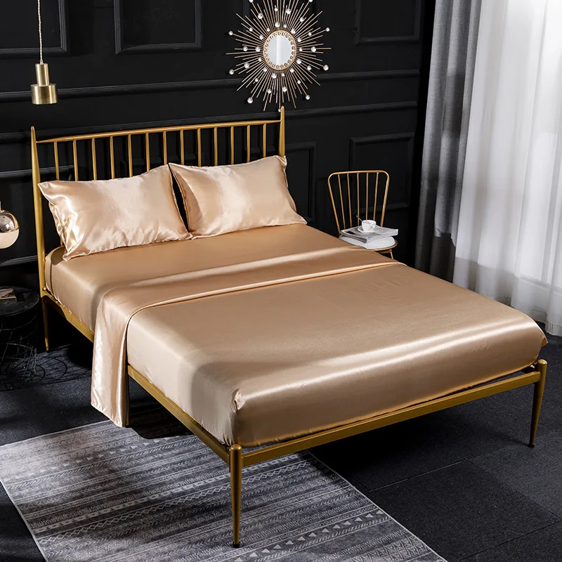 

Bedding Set Luxury Queen King Size Bed Sheet Set 150 Euro Single Double Satin Bed Linen Set 4 Piecs Bed Sheets and Pillowcases