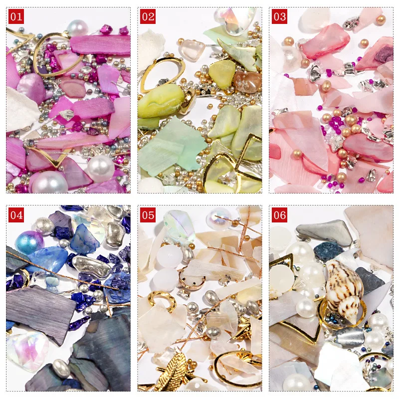 6pcs / set Nail Art Pearl Shell Jewelry Gradient Two-tone Shell Piece Natural Ultra-thin Shell Nail Art Decoration Metal Sequin
