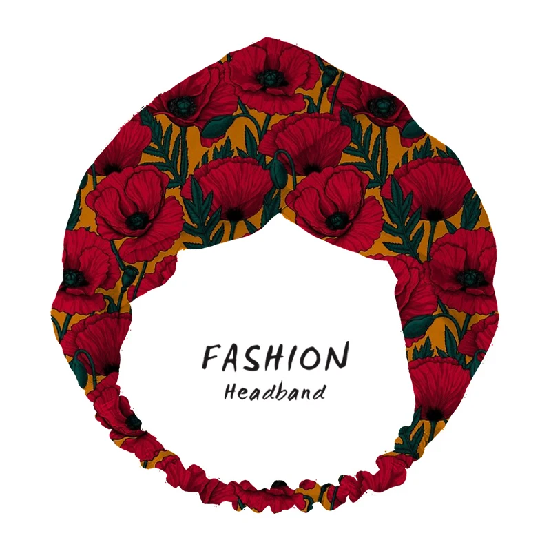 

2020 Red poppy garden Print Women Bandanas Headband Bohemian Vintage Cross Turban Hair Band Headband Headwear Hair Accessories
