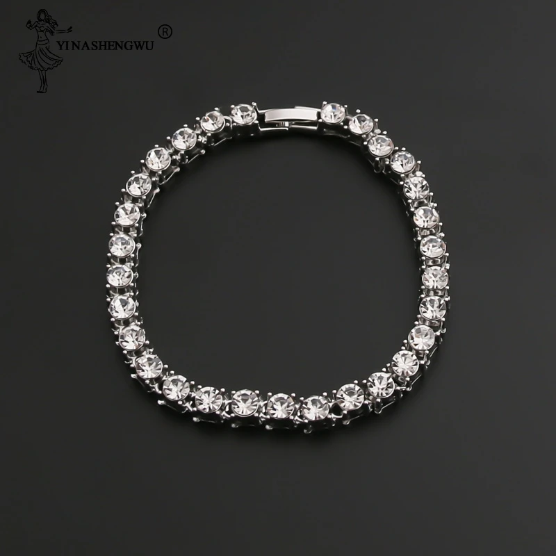 Хип хоп 1 линия Bling CZ ледяные Стразы кубический цирконий модный браслет цепочка