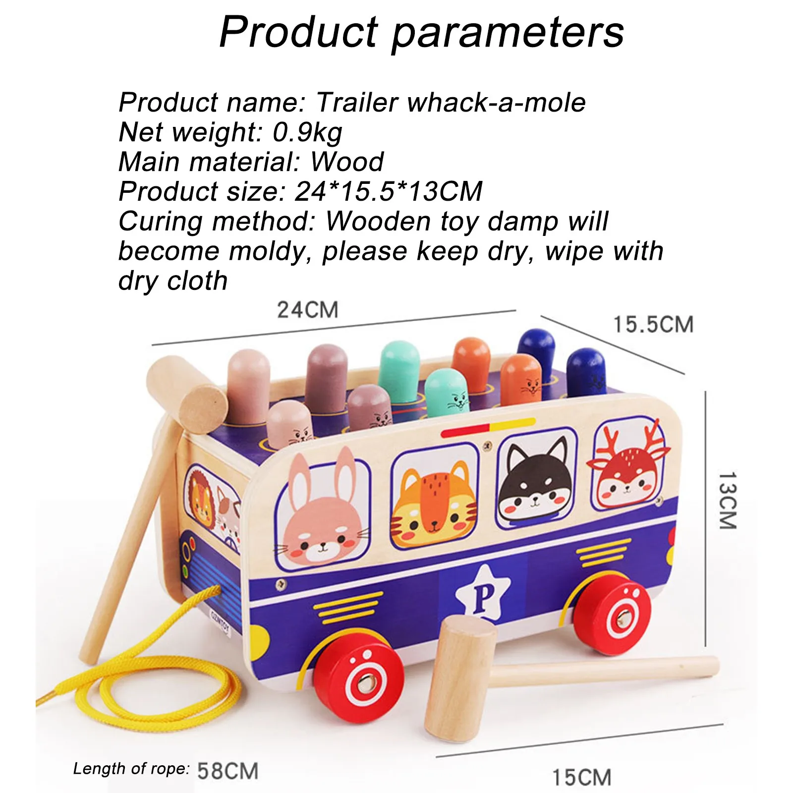 

Wooden Whack-A-Mole Bus Cartoon Animals Hamster Game Kids Early Educational Montessori Toys Puzzle Games