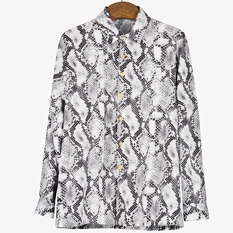 2021 New Fashion Python Pattern Streetwear Shirt Men Shirt Long Sleeve Breathable Polyester Snake Print Blouse for Men