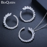 beaqueen famous brand big circle round leaf earrings pendant necklace cubic zircon crystal women fashion jewelry set js122