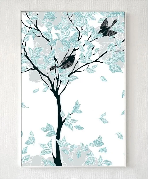Nordic Style Mint Green Abstract Tree Decorative Paintings Modular Picture Wall Art Canvas Painting for Living Room No Framed | Дом и сад
