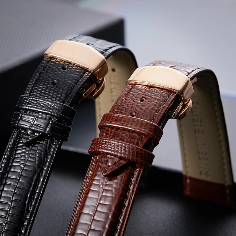 2020 Leather Fish Pattern Leather Band Soft Double Press Butterfly Buckle Strap Metal Buckle Pin Buckle 16mm18mm20mm22mm
