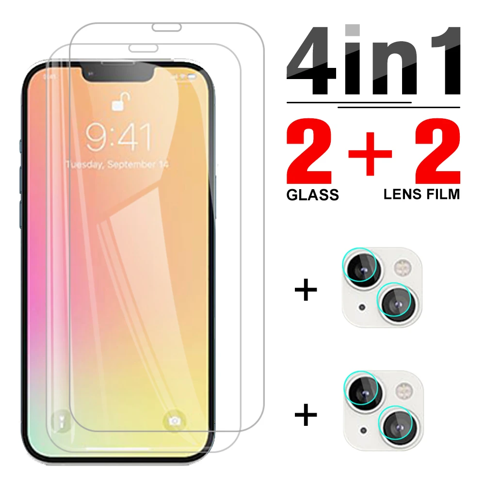 Защитный чехол 4 в 1 из закаленного стекла с полным покрытием для iPhone 13 Защитная