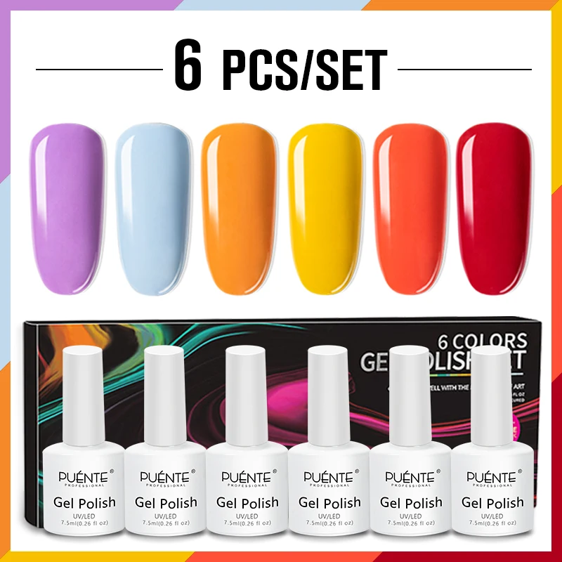 Gel Nail Polish Set 6pcs Color Nail Gel Soak Off LED UV Gel Semi Permanent Varnish All For Manicure Nail Art Gel Polish Kit