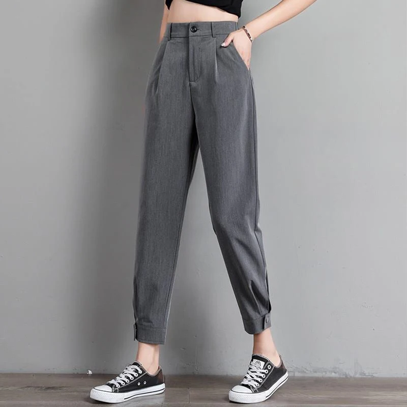 

Autumn Plus Size Women Harem Pants Pockets Casual High Waist Button Pants 5XL Black Slim Wild Fashion Ladies Work Trousers Cargo