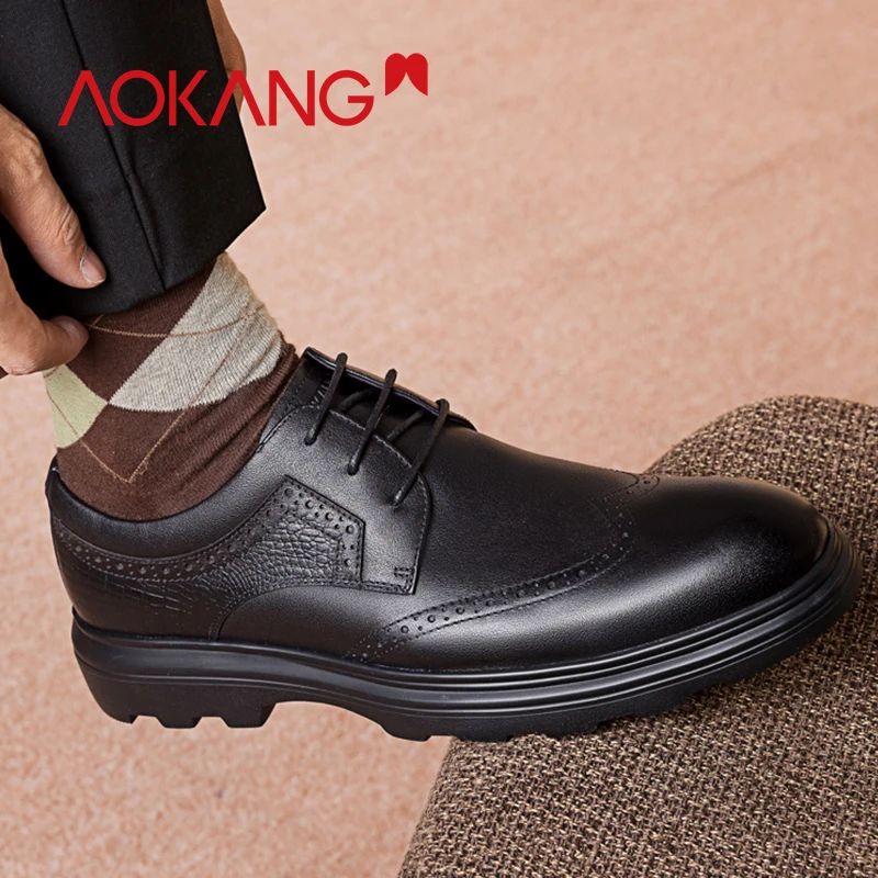 Мужские парадные туфли AOKANG черные Формальные из натуральной кожи брендовые