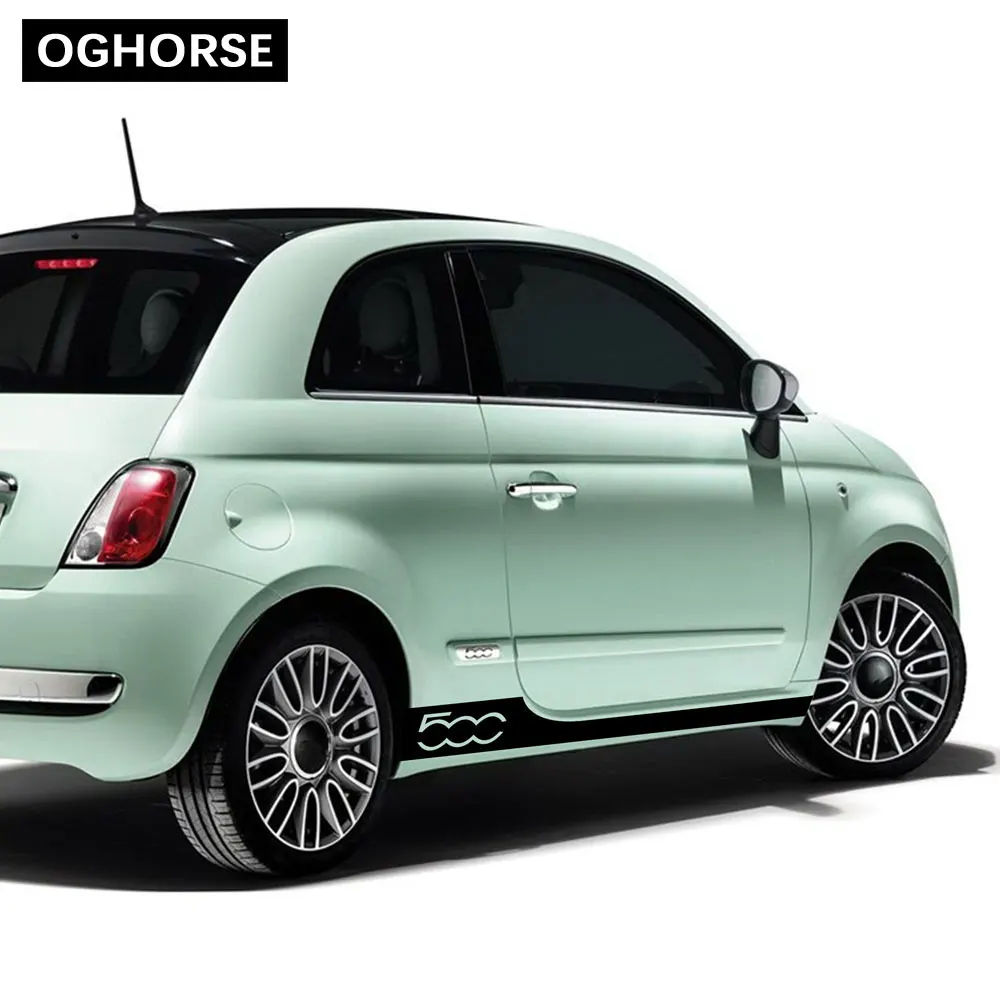 2 предмета в комплекте, для стайлинга автомобилей, для гонок, Abarth, с боковыми полосками, для юбки, наклейка, для украшения тела, индивидуальная наклейка для Fiat 500, аксессуары