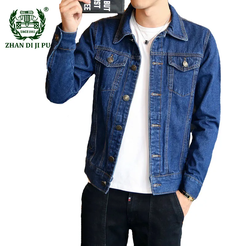 джинсовая куртка мужская Роскошные однотонные повседневное Тонкий Мужская плюс